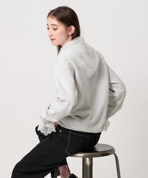 dahl'ia（ダリア）の「【別注】＜dahl’ia＞レーススカーフ スウェット（スウェット・レディース・ブラック/グレー系・FREE）」の3枚目の写真