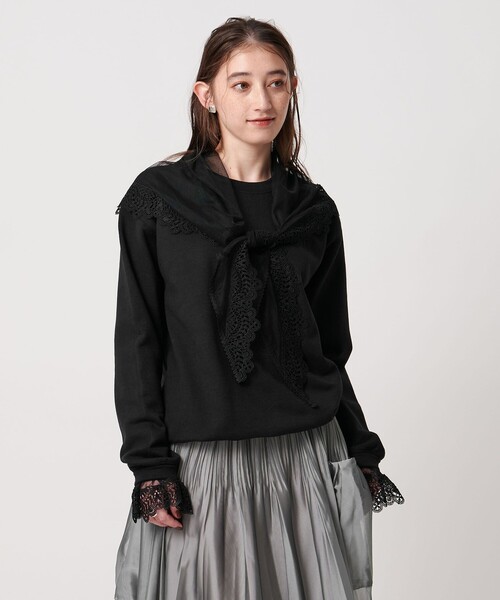 dahl'ia（ダリア）の「【別注】＜dahl’ia＞レーススカーフ スウェット（スウェット・レディース・ブラック/グレー系・FREE）」の5枚目の写真