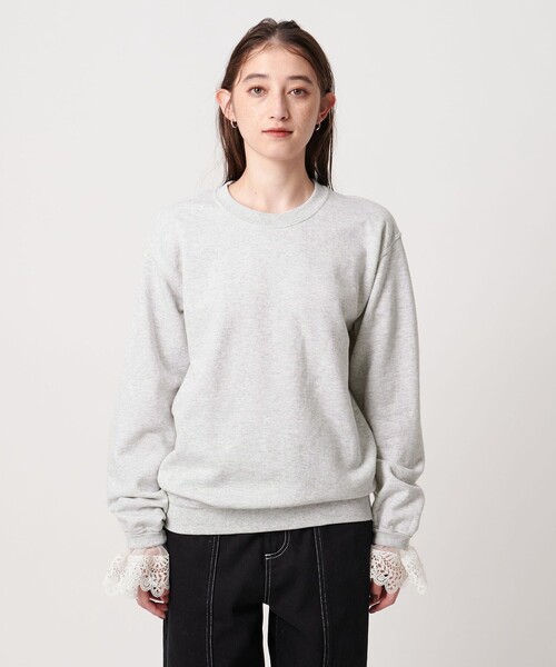 UNITED ARROWS dahlia グレー レース付きトレーナー セール】【別注】＜dahl'ia＞レーススカーフ スウェット（スウェット