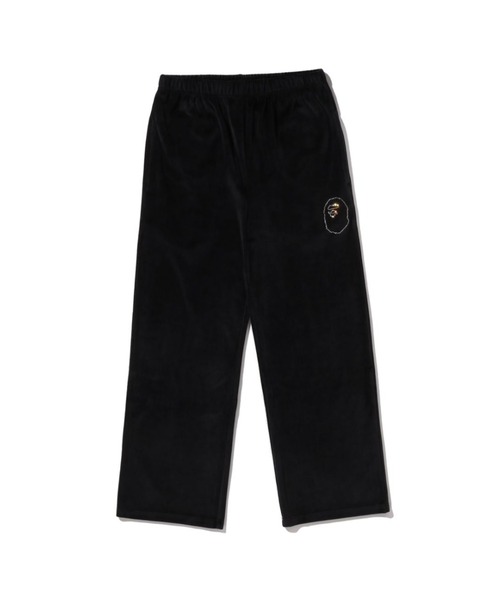 A BATHING APE(アベイシングエイプ)の「CRYSTAL STONE APE HEAD VELOUR WIDE PANTS(その他パンツ・レディース・ブラック/サックスブルー・SMALL/MEDIUM)」の1枚目の写真
