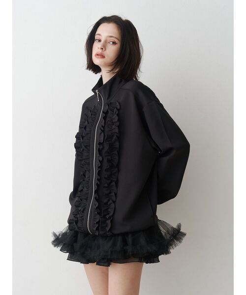 jouetie ルーズフリルトラックジャケット ブラック ルーズフリルトラックジャケット【セットアップ対応】(ジャージ