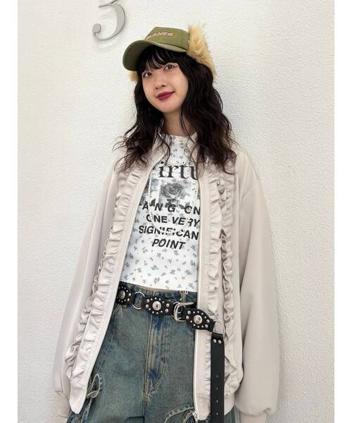 jouetie ルーズフリルトラックジャケット ブラック ルーズフリルトラックジャケット【セットアップ対応】（ジャージ