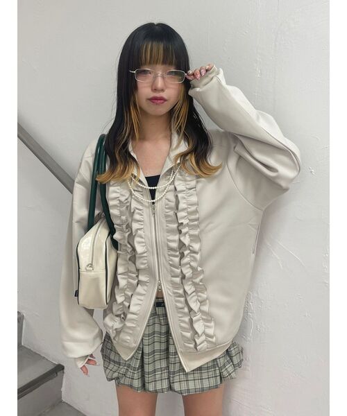 jouetie ルーズフリルトラックジャケット ブラック ルーズフリルトラックジャケット【セットアップ対応】（ジャージ