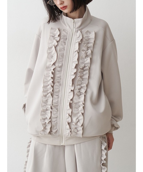 jouetie（ジュエティ）の「ルーズフリルトラックジャケット【セットアップ対応】（ジャージ・レディース・アイボリー/ブラック/ボルドー・MEDIUM）」の2枚目の写真