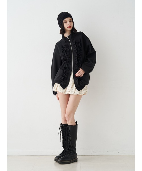 jouetie ルーズフリルトラックジャケット ブラック ルーズフリルトラックジャケット【セットアップ対応】（ジャージ