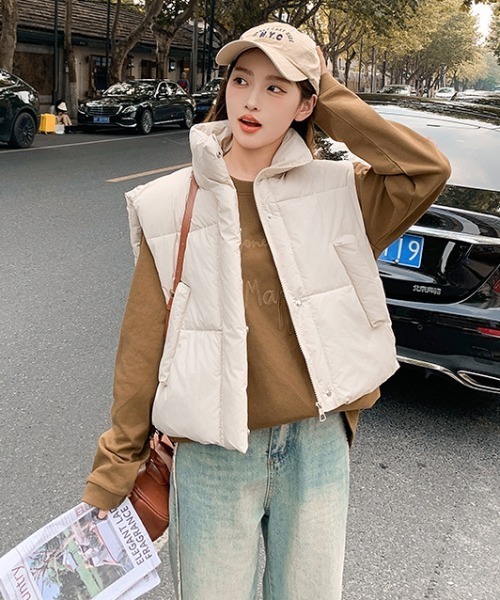 セール】スタンドネックショート中綿ベスト（ダウンベスト