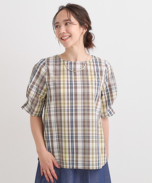 DRESKIP(ドレスキップ)の「【S-LL/5分袖】お袖タックできれいに魅せる 大人のチェックブラウス(シャツ/ブラウス・レディース・アイボリー系1/ワイン系3/ブルーグリーン/ブラック系1・02/01/04/03)」の6枚目の写真
