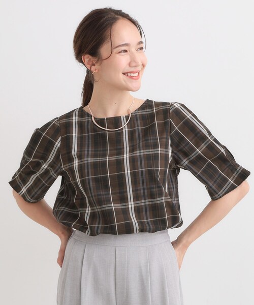 DRESKIP(ドレスキップ)の「【S-LL/5分袖】お袖タックできれいに魅せる 大人のチェックブラウス(シャツ/ブラウス・レディース・アイボリー系1/ワイン系3/ブルーグリーン/ブラック系1・02/01/04/03)」の10枚目の写真