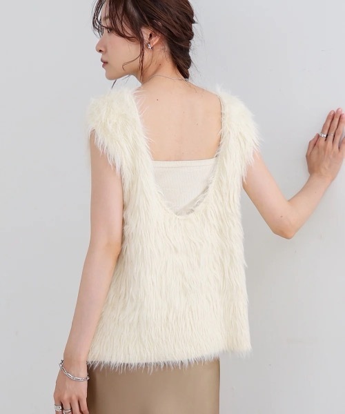 Bab（バブ）の「前後2WAYシャギーベスト（ベスト・レディース・アイボリー/グレー/ベージュ・FREE）」の2枚目の写真