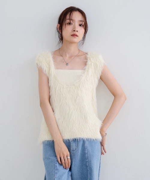 Bab（バブ）の「前後2WAYシャギーベスト（ベスト・レディース・アイボリー/グレー/ベージュ・FREE）」の5枚目の写真