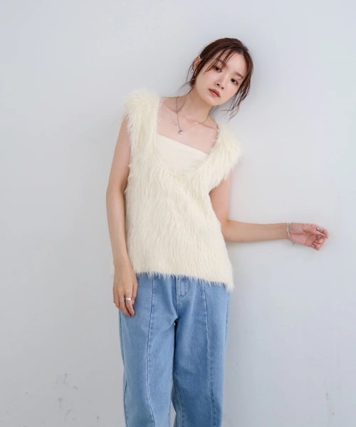 Bab（バブ）の「前後2WAYシャギーベスト（ベスト・レディース・アイボリー/グレー/ベージュ・FREE）」の7枚目の写真