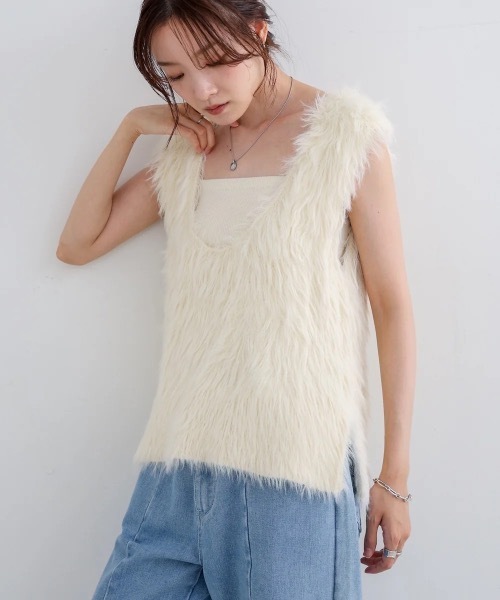 Bab（バブ）の「前後2WAYシャギーベスト（ベスト・レディース・アイボリー/グレー/ベージュ・FREE）」の8枚目の写真