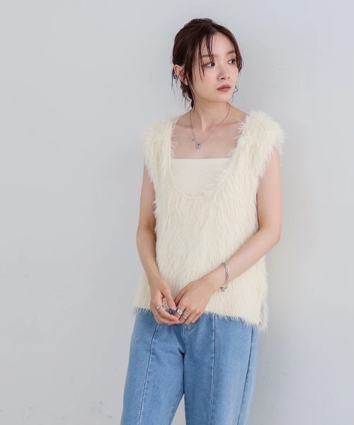 Bab（バブ）の「前後2WAYシャギーベスト（ベスト・レディース・アイボリー/グレー/ベージュ・FREE）」の9枚目の写真