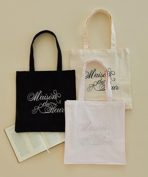 Maison de FLEUR（メゾンドフルール）の「ブランドロゴ刺繍スクエアトートバッグ（トートバッグ・レディース・アイボリー/ライトピンク/ブラック・FREE）」の12枚目の写真