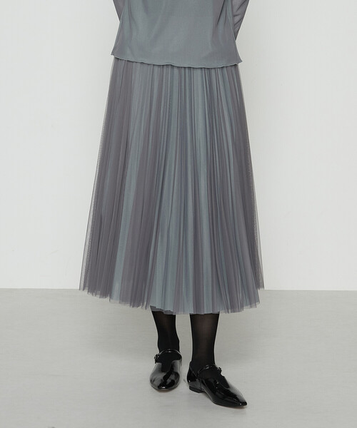COMME CA（コムサ）の「ソフトチュール×ウーリー分繊トリコット広巾 スカート（スカート・レディース・ブルー系その他/ミント/チャコール/キャメル・9号/7号/11号）」の2枚目の写真