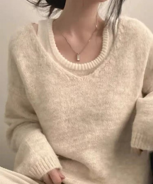 leune(ルネ)の「タンク+Vネックトップスレイヤードニットセット(ニット/セーター・レディース・ブラウン/グレー/アイボリー・FREE)」の1枚目の写真