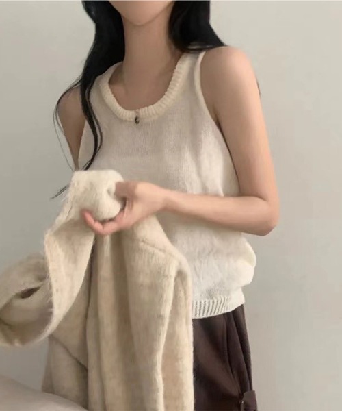 leune(ルネ)の「タンク+Vネックトップスレイヤードニットセット(ニット/セーター・レディース・ブラウン/グレー/アイボリー・FREE)」の5枚目の写真