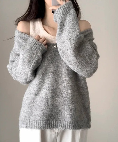 leune(ルネ)の「タンク+Vネックトップスレイヤードニットセット(ニット/セーター・レディース・ブラウン/グレー/アイボリー・FREE)」の7枚目の写真
