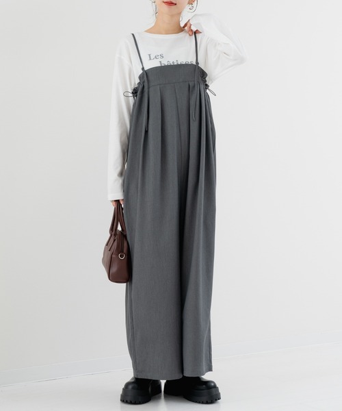 refinedworks（リファインドワークス）の「【refinedworks】綺麗見えする！サイロペットパンツ（サロペット/オーバーオール・レディース・ブラック/チャコールグレー・FREE）」の4枚目の写真