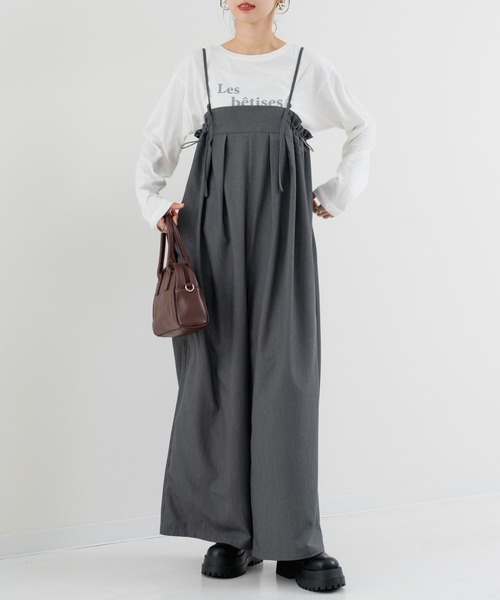 refinedworks（リファインドワークス）の「【refinedworks】綺麗見えする！サイロペットパンツ（サロペット/オーバーオール・レディース・ブラック/チャコールグレー・FREE）」の7枚目の写真