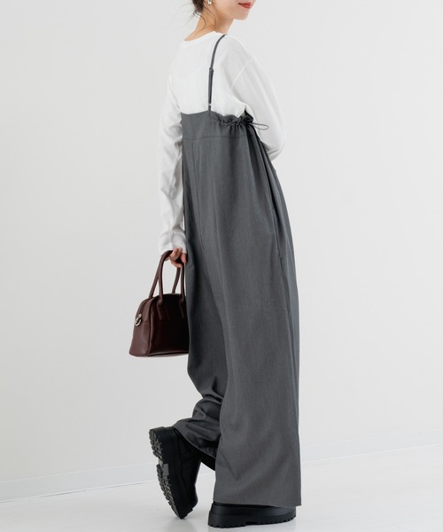 refinedworks（リファインドワークス）の「【refinedworks】綺麗見えする！サイロペットパンツ（サロペット/オーバーオール・レディース・ブラック/チャコールグレー・FREE）」の10枚目の写真