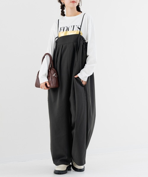 refinedworks（リファインドワークス）の「【refinedworks】綺麗見えする！サイロペットパンツ（サロペット/オーバーオール・レディース・ブラック/チャコールグレー・FREE）」の5枚目の写真