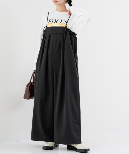 refinedworks（リファインドワークス）の「【refinedworks】綺麗見えする！サイロペットパンツ（サロペット/オーバーオール・レディース・ブラック/チャコールグレー・FREE）」の6枚目の写真
