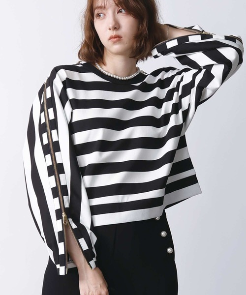 PICCIN(ピッチン)の「ファスナースリーブプルオーバー(Tシャツ/カットソー・レディース・ホワイト系その他/オフホワイト/ブラック・M)」の2枚目の写真