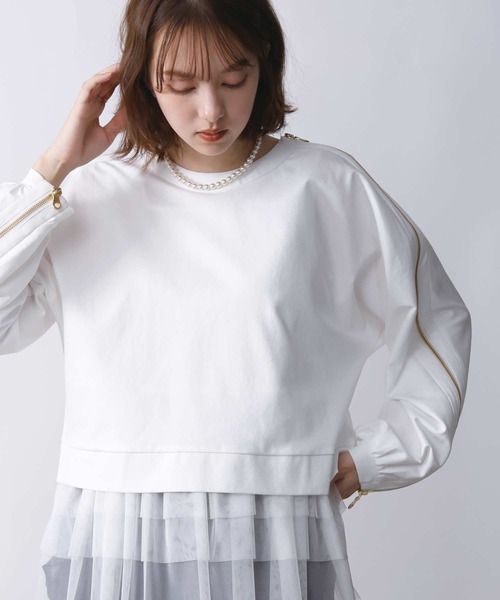 PICCIN(ピッチン)の「ファスナースリーブプルオーバー(Tシャツ/カットソー・レディース・ホワイト系その他/オフホワイト/ブラック・M)」の5枚目の写真