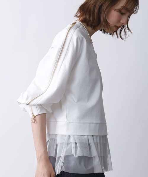 PICCIN(ピッチン)の「ファスナースリーブプルオーバー(Tシャツ/カットソー・レディース・ホワイト系その他/オフホワイト/ブラック・M)」の6枚目の写真