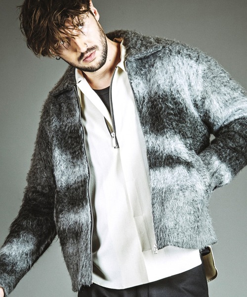 NO ID.(ノーアイディ)の「【NO ID.】Shaggy Jacquard Knit Blouson / シャギー ジャカード ニット ブルゾン(ブルゾン・メンズ・ブラック/グレー/ベージュ・ONE SIZE)」の3枚目の写真