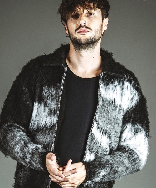 NO ID.(ノーアイディ)の「【NO ID.】Shaggy Jacquard Knit Blouson / シャギー ジャカード ニット ブルゾン(ブルゾン・メンズ・ブラック/グレー/ベージュ・ONE SIZE)」の2枚目の写真