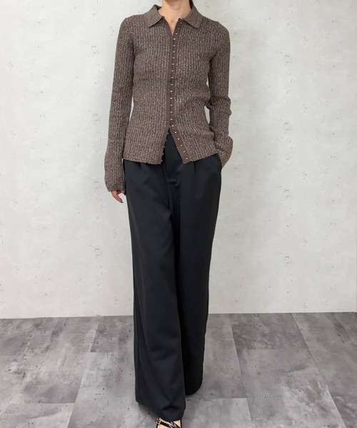 Per sist ence（パーシエンス）の「ホックデザインポロニットカーディガン（ニット/セーター・レディース・ブラウン/アイボリー/グレー/オフホワイト/チャコールグレー・ONE SIZE）」の8枚目の写真