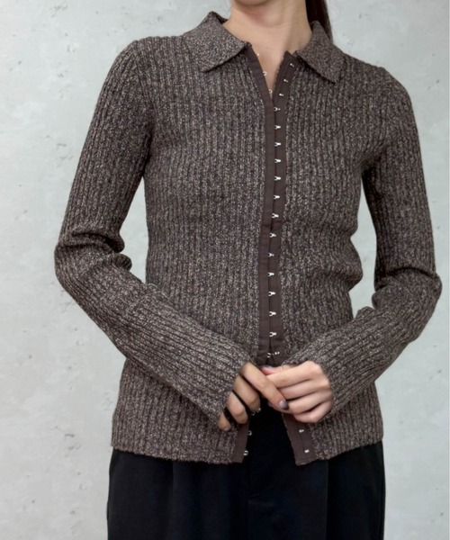 Per sist ence（パーシエンス）の「ホックデザインポロニットカーディガン（ニット/セーター・レディース・ブラウン/アイボリー/グレー/オフホワイト/チャコールグレー・ONE SIZE）」の19枚目の写真
