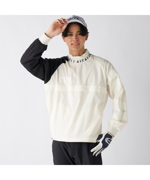 FILA GOLF(フィラゴルフ )の「FILA GOLF フィラゴルフ ゴルフウェア ワンポイント ロゴ ストレッチ 撥水 裏メッシュ 軽量 プルオーバー ブルゾン(ブルゾン・メンズ・ブラック/グレー/オフホワイト・M/L/LL/3L)」の2枚目の写真
