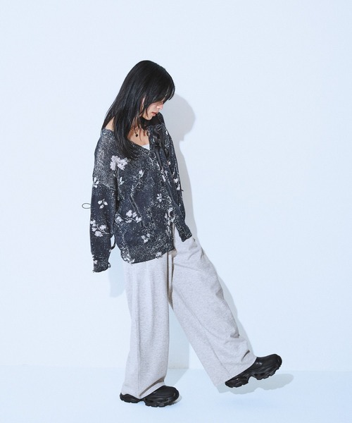 フラワープリント カーディガン ショートパンツセット tocco closet フラワー釦ショート丈ニットカーディガン×チュールフレア