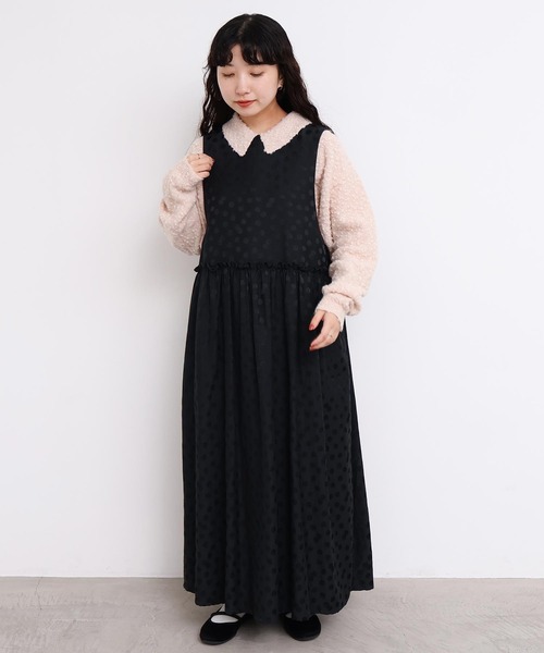 l'atelier du savon(アトリエドサボン)の「サテンジャガード まばらドットノースリワンピース(ワンピース・レディース・ブラック・FREE)」の16枚目の写真