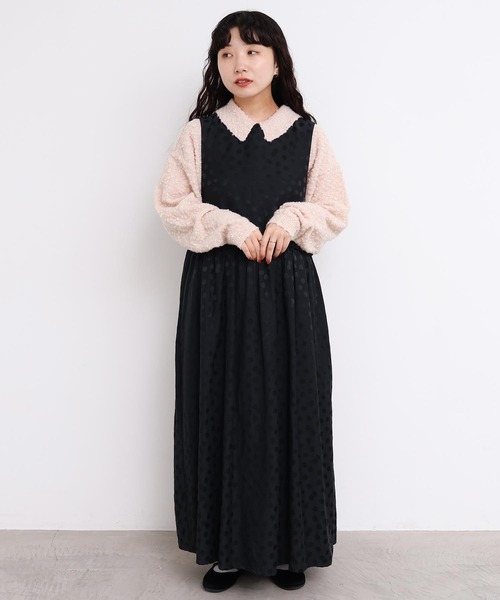 l'atelier du savon(アトリエドサボン)の「サテンジャガード まばらドットノースリワンピース(ワンピース・レディース・ブラック・FREE)」の12枚目の写真