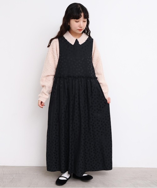 l'atelier du savon(アトリエドサボン)の「サテンジャガード まばらドットノースリワンピース(ワンピース・レディース・ブラック・FREE)」の14枚目の写真
