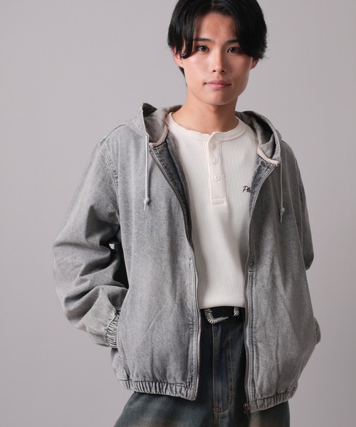 セール】【83】ヴィンテージライク ウォッシュ加工 デニムフード