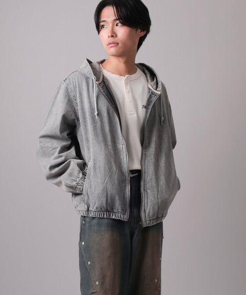 セール】【83】ヴィンテージライク ウォッシュ加工 デニムフード