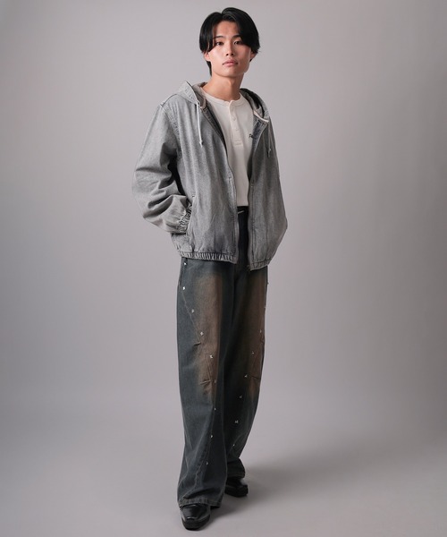 セール】【83】ヴィンテージライク ウォッシュ加工 デニムフード