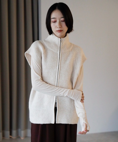 セール】【2025 AW】ダブルジップスタンドネックニットベスト（ベスト