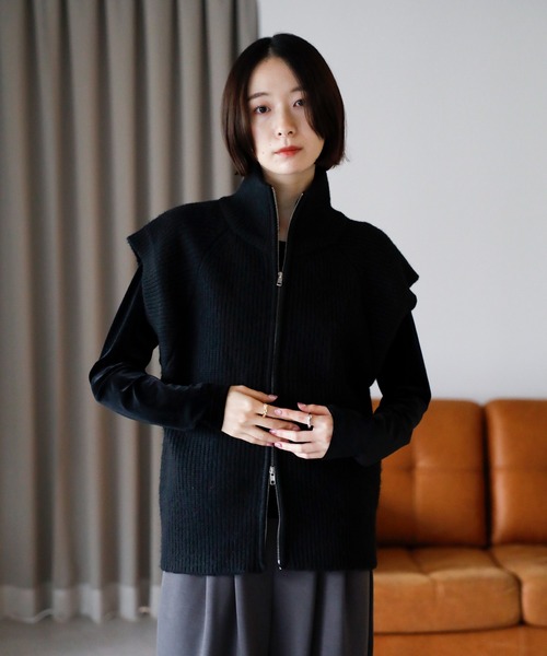 2025 AW】ダブルジップスタンドネックニットベスト（ベスト）｜amini