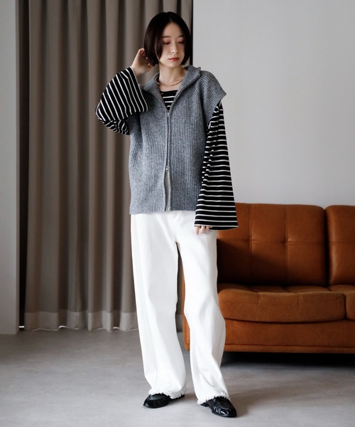 2025 AW】ダブルジップスタンドネックニットベスト（ベスト）｜amini