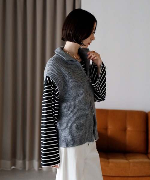 セール】【2025 AW】ダブルジップスタンドネックニットベスト（ベスト