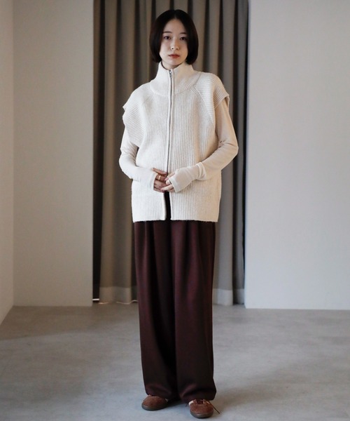 セール】【2025 AW】ダブルジップスタンドネックニットベスト（ベスト