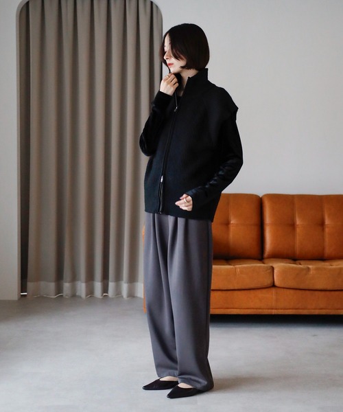 セール】【2025 AW】ダブルジップスタンドネックニットベスト（ベスト