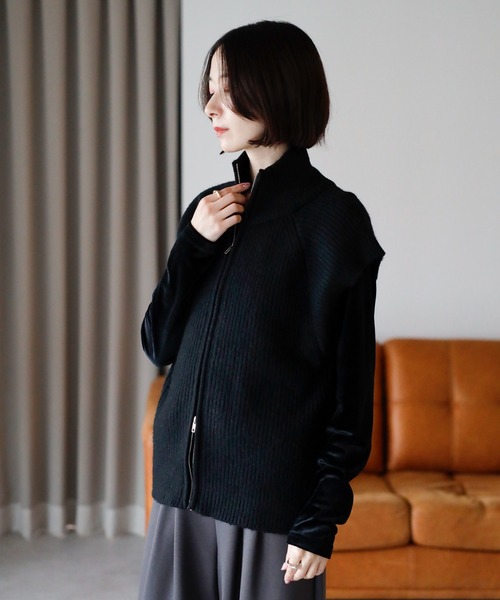 セール】【2025 AW】ダブルジップスタンドネックニットベスト（ベスト