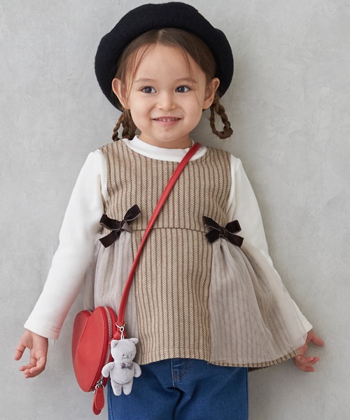 petit main（プティマイン）の「チャームつきハートポシェット（ショルダーバッグ・キッズ・レッド/シルバー/キャメル・F）」の6枚目の写真